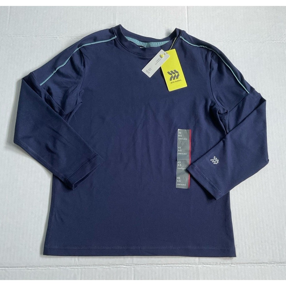 All In Motion Boys' Long Sleeve Soft Gym T-Shirt  Navy Blue XS 4/5